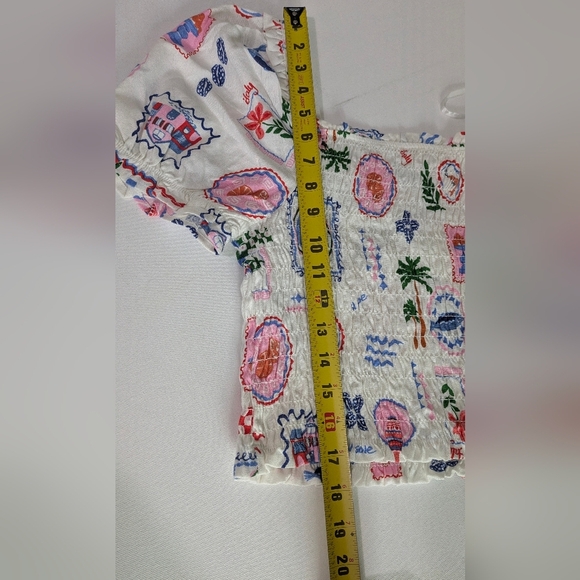 Monteau New Lined Blend Cropped Top Short Sleeve Size L Tropical Fun Hippie Boho - Picture 8 of 9